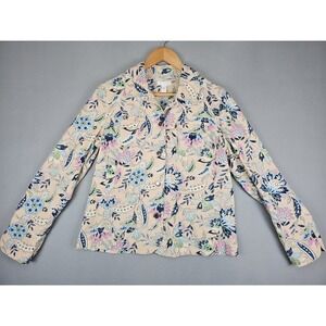 Charter Club Jacket Women's Medium Floral Button Front Stretch Preppy